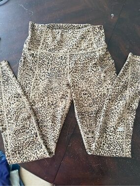 Fabletics 7/8 Tan and Black Leopard Print High-Waist Leggings